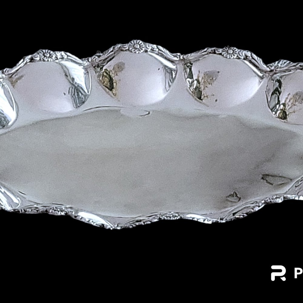 🔥Vintage 900 Sterling Silver Oblong Platter Tray 12x16” Lobed Floral Rim 24oz🔥 - Picture 6 of 11